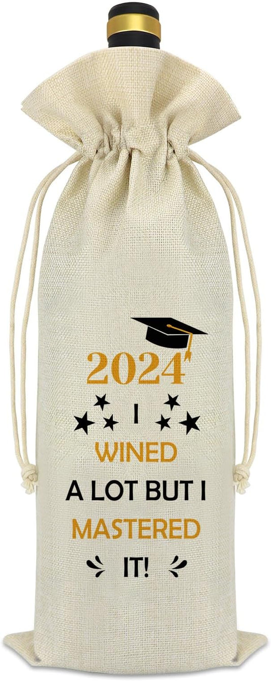 2024 Graduation Gift for Her Him Wine Bag Funny Masters Degree College University Graduation Gifts for Women Men MBA Graduation Gifts Son Daughter Brother Sister Friend Graduate Gift Wine Bottle Bag