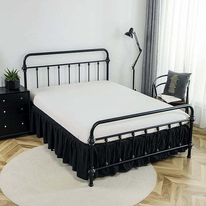 Bed Skirt Queen Size Ruffled Bed Skirt with Split Corners, 16 Inch Drop Dust Ruffle Bed Skirt with Platform, Queen - 16" Drop, Black