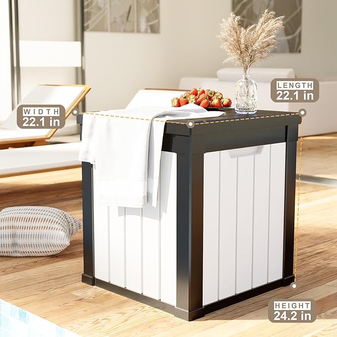 50 Gallon Deck Box Large Outdoor Storage for Patio Furniture,Outdoor Cushions,Garden Tools and Pool Supplies,Waterproof,Resin,Lockable(Black&White)