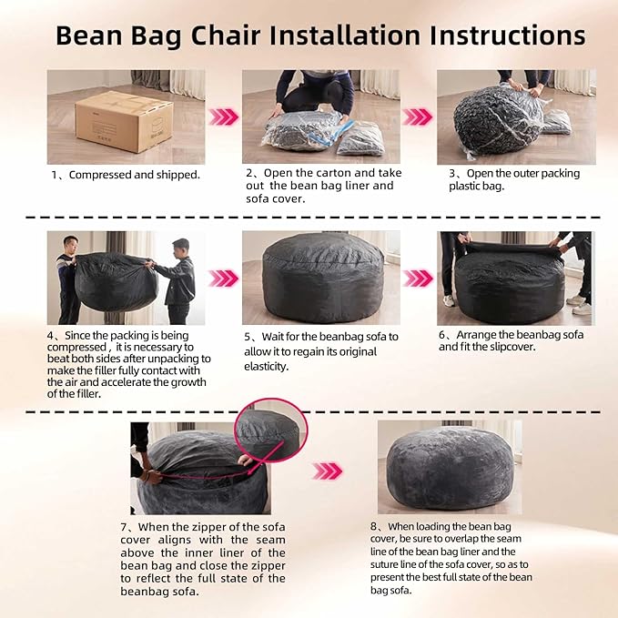 6FT,Oversized Bean Bag Chairs for Adults,Giant beanbag with Filler Included，Fluffy Memory Foam,Soft and Comfy Corduroy Fabric,Gaming Chairs Suitable for Living Room and Bedroom (Brown, 6 Foot)