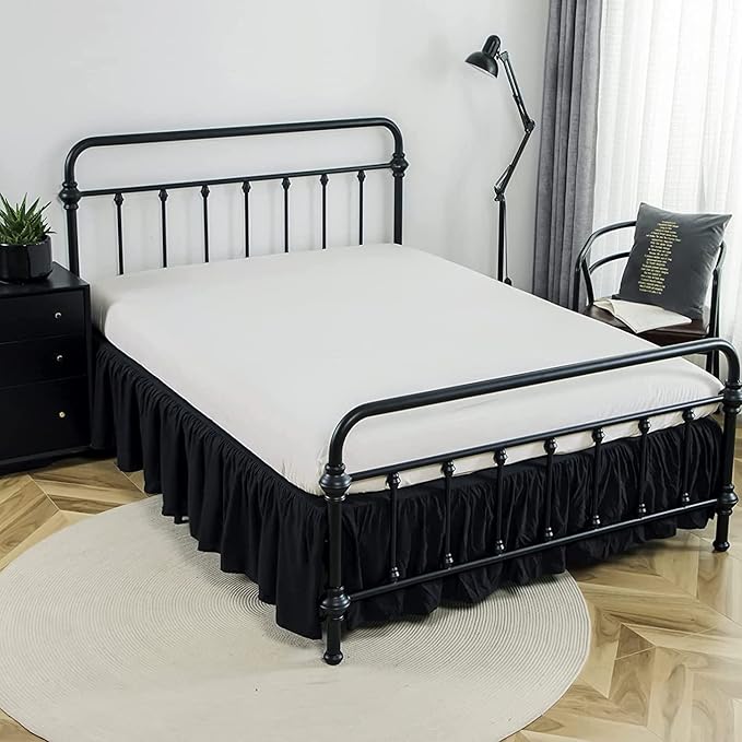 Bed Skirts Queen Size Ruffled Bed Skirt with Split Corners, 18 Inch Drop Dust Ruffle Bed Skirt with Platform, Black