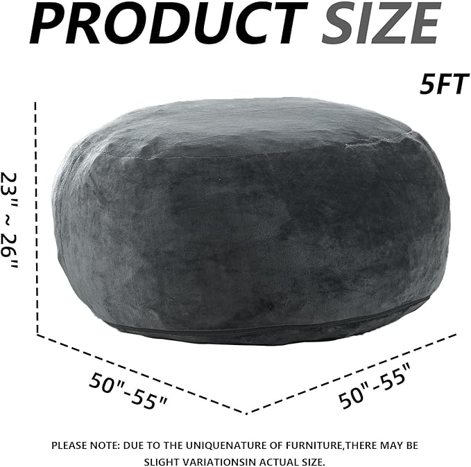 5FT，Big Bean Bag Chairs for Adults，Large beanbag with Filler Included，Memory Foam Material，Easy to Clean and Washable Corduroy Fabric，Suitable for Living Room and Bedroom (Dark Gray, 5 Foot)