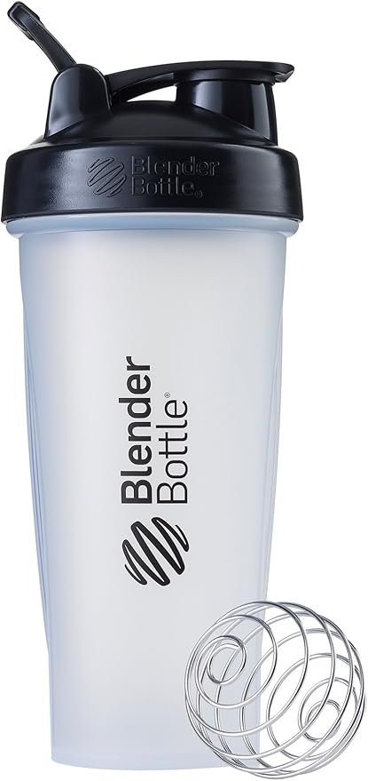 BlenderBottle Classic Shaker Bottle Perfect for Protein Shakes and Pre Workout, 28-Ounce, Clear/Black