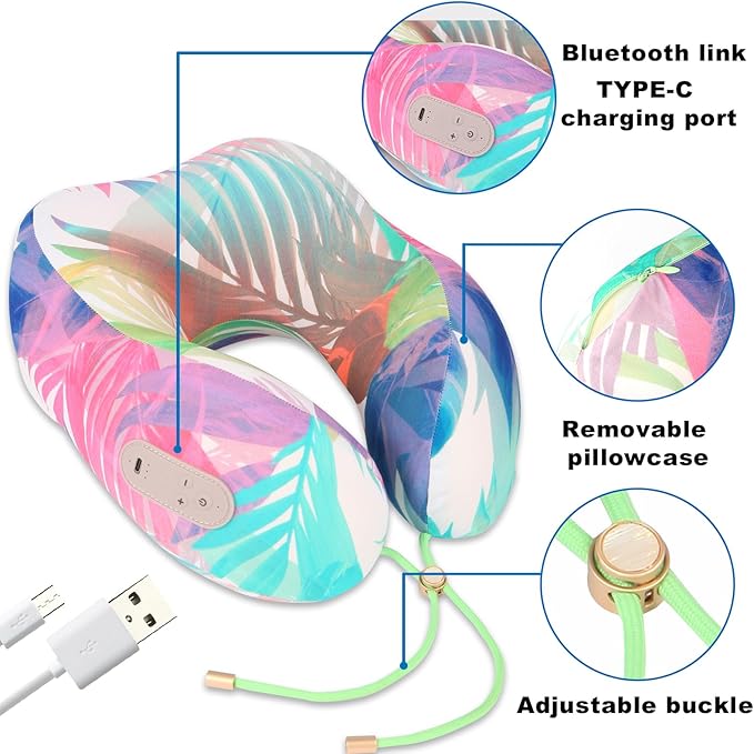 Bluetooth Music Neck Pillow for Sleeping,360° Support Memory Foam 2in1 Travel Neck Pillow Speaker with Crystal Clear Stereo Cradle Sound, Rich Bass, Wireless Camping,for Home,Party,Gaming