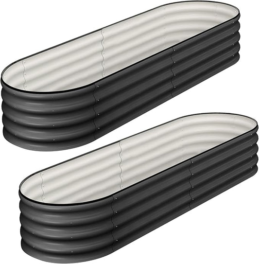 2 Pcs 4.5x2x2ft Oval Raised Garden Bed, Galvanized Raised Beds,Open-Ended Base Metal Raised Planter Beds,Garden Bed Outdoor,Planter Raised Boxes for Vegetables, Flowers,Tool-Free Asse,Gray