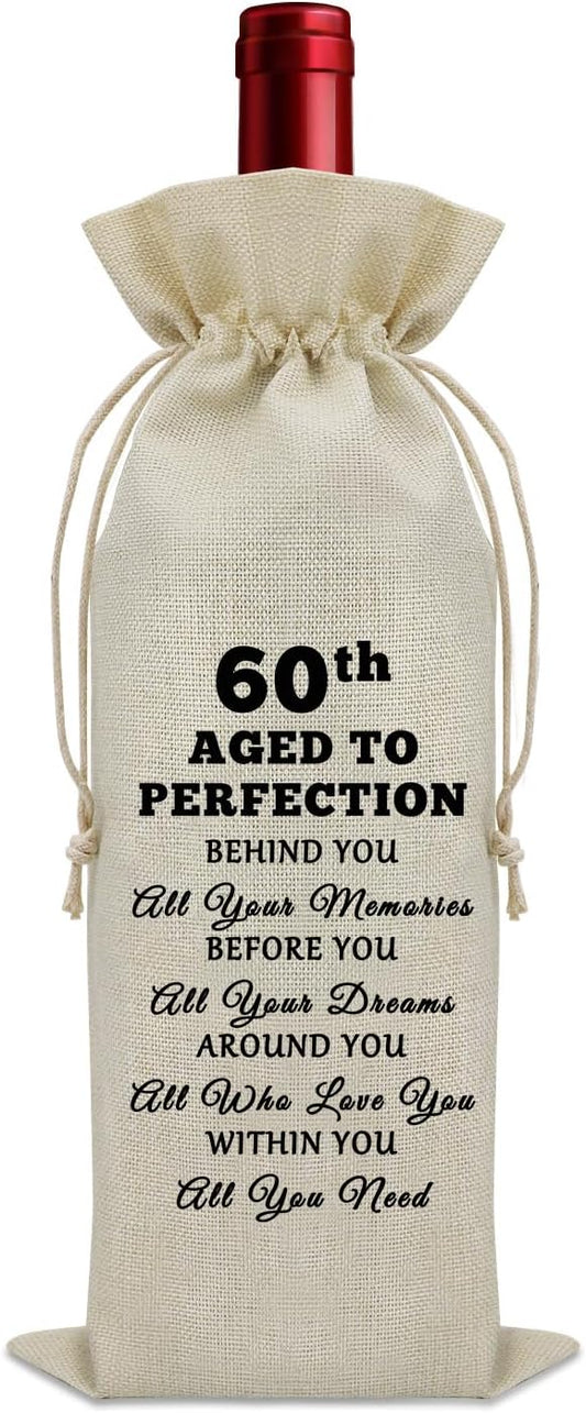 60th Birthday Gifts Wine Bag 60 Year Old Birthday Gifts for Mom Dad Happy 60th Anniversary Decorations Wine Bottle Storage Bag Birthday Gifts for Sister Turning 60 Wine Bottle Decoration Bag