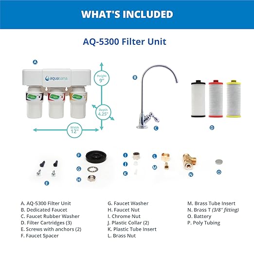 Aquasana Under Sink Water Filter System - Reduces PFAS, Lead, & Chlorine in Drinking Water - Under Counter Claryum Filtration for Kitchen - 3-Stage - Brushed Nickel Faucet - AQ-5300.55