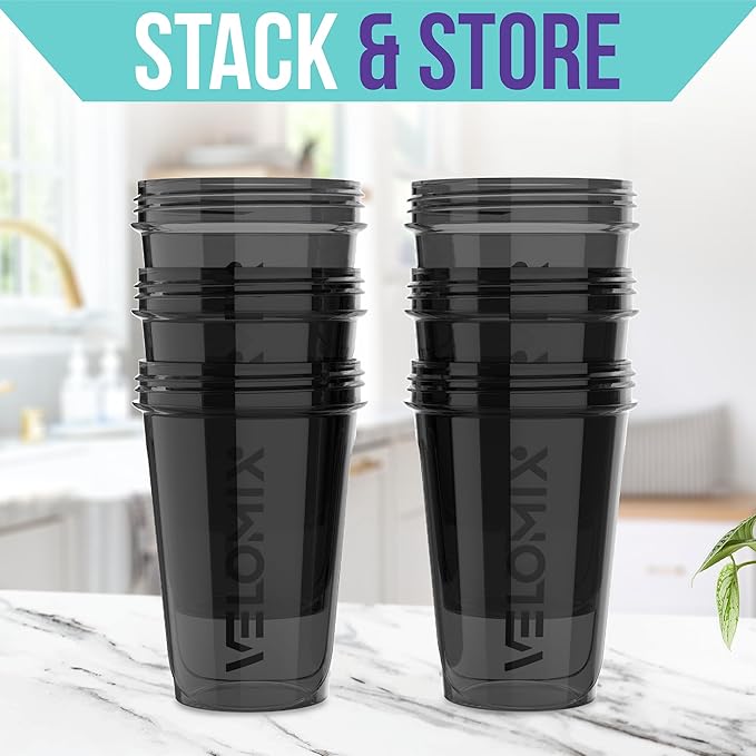 '-6 PACK- 20 OZ Protein Shaker Bottles for Protein Mixes, Shaker Cups for Protein Shakes, Small Shaker Bottle Pack, Shaker Cup, Shakers for protein Shakes (20 OZ - 6 PACK BLACK)