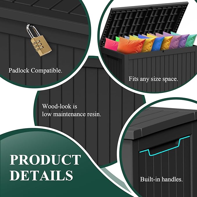 230 Gallon Outside Storage Box, Resin All Weather Storage Cabinet, Large Deck Box for Garden Tools, Patio Furniture, Sports Equipment, Black