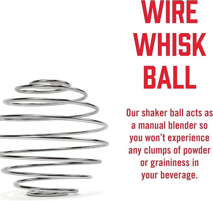 BIOSTEEL Shaker Cup with Wire Whisk Blender Ball, Leak-Proof Design, BPA-Free Plastic, 24 Ounce