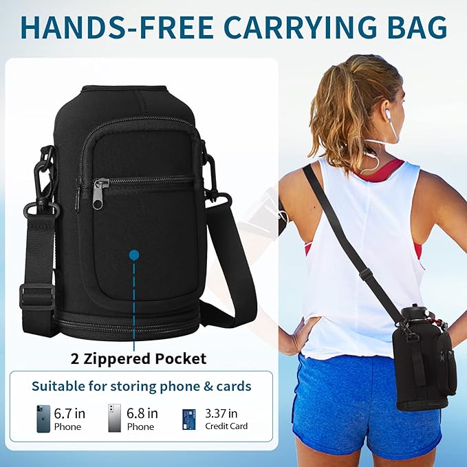 64 oz Insulated Water Bottle - with Straw, Spout Lids, Bottle Sleeve & Paracord Handle, Sports Gym Workout Metal Waterbottle Cold 48H, Hot 24H, Half Gallon Stainless Steel Water Jug Thermo Flask