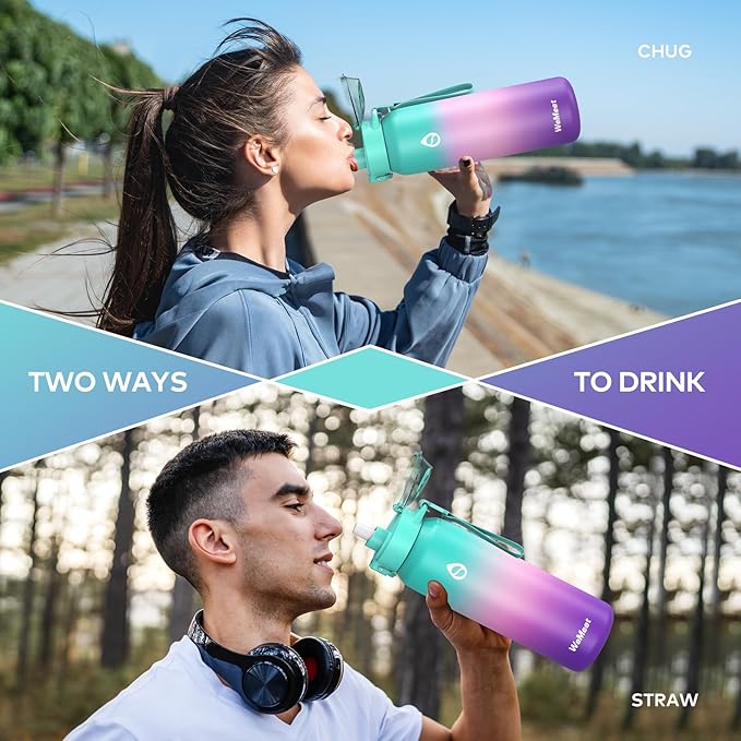 32oz Water Bottle with Removable Straw and Spout Lid Two Ways to Drink, 18/10 Stainless Steel Insulated Water Bottle, BPA-Free, Leak Proof, Double wall, for Sports, Gym