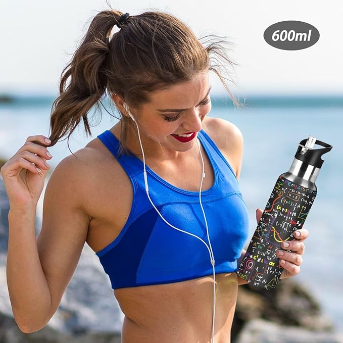 ALAZA Mathematics Education Geometrical Plots Formulas Water Bottle With Straw Lids Boys Girls,Vacuum Insulated Leakproof Stainless-Steel Sports Bottle Thermal Flask For Gym Yoga Camping,34Oz (1000Ml)