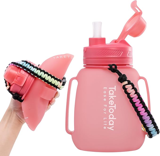 40 OZ Gallon Motivational Collapsible Water Bottles with Straw and Paracord Handle 1.2L Silicone Sports Water Bottle with Time Marker for Yoga Camping Outdoors