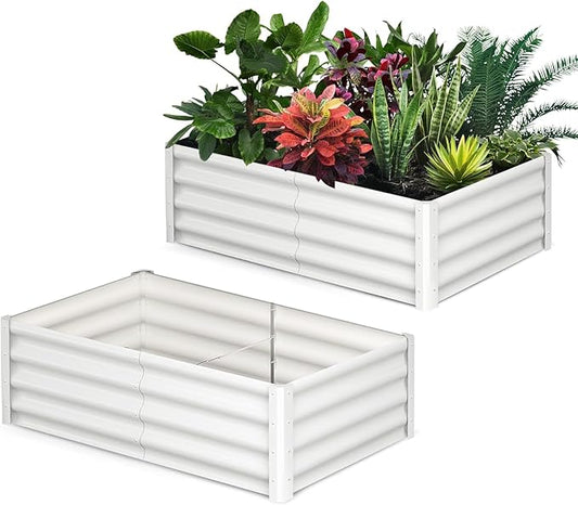 6x3x1ft Large Outdoor Planter Boxes Kit Set of 2, Galvanized Raised Bed Planter with Open-Ended Base Design, Elevated for Outdoor Plants, Durable Raised Bed for Gardening,Beige