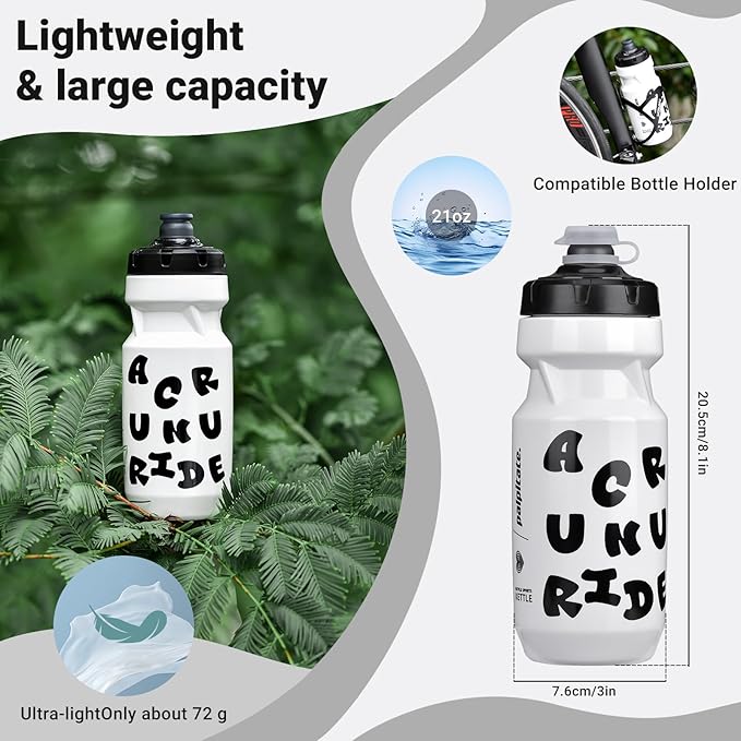 Bike Water Bottle 21oz Bicycle Water Bottle for 5hrs Insulation Sports Squeeze Water Bottle with Leakproof DesignFits Most Bike Cages (White 21 * 2)