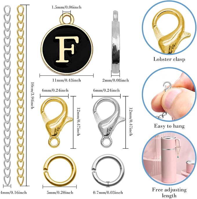 6PCS Letter Charm Accessories for Stanley Cup, Name ID Letter Handle Charm for Stanley Handle Identification Letter Pendant Handle Decoration for Stanley Tumbler Charms (Letter F)