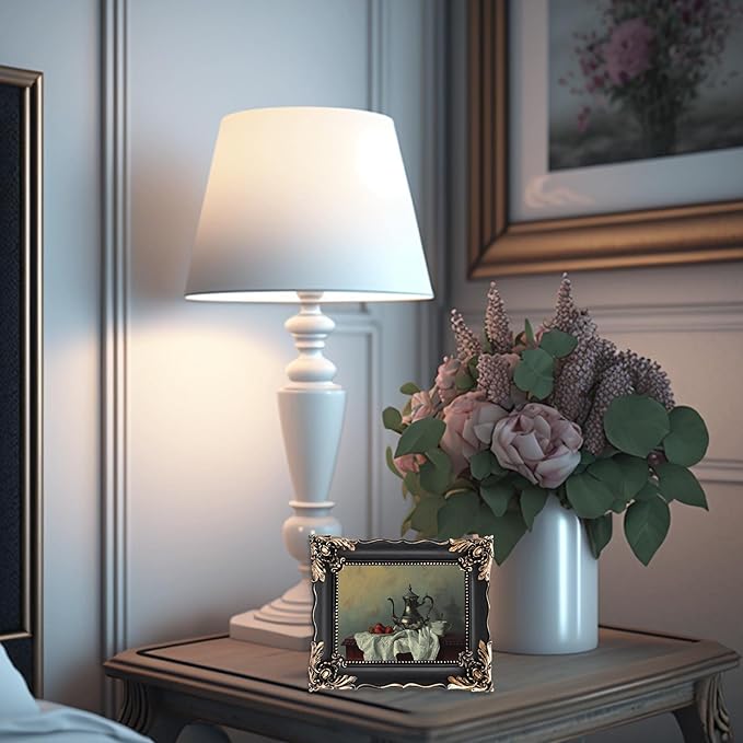 5x7 Vintage Picture Frame with Embossed Flower Design, Black Ornate Frame for 5x7 Pictures, Hand-Crafted Resin Antique Frames for Tabletop & Wall Hanging, Home Decor (Black)