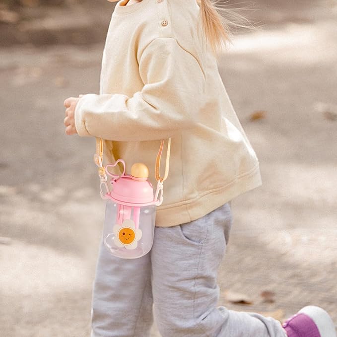 27oz Toddler Water Bottle, Tritan Sports Water Bottle with Straw, Plastic Water Bottle with Soft Strap, Kids Water Bottle for School, Includes Fruit Infuser Strainer, Leak-Proof, BPA Free, Pink