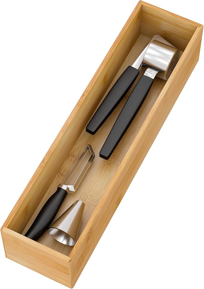 Bamboo Kitchen Drawer Organizer, Wooden Storage Box for Utensil Organizer Silverware Tray Cutlery Holder Flatware Containers - Multi-Use Deep Drawer Dividers Organizer for Bathroom, Jewelry, 12"3"2.5"