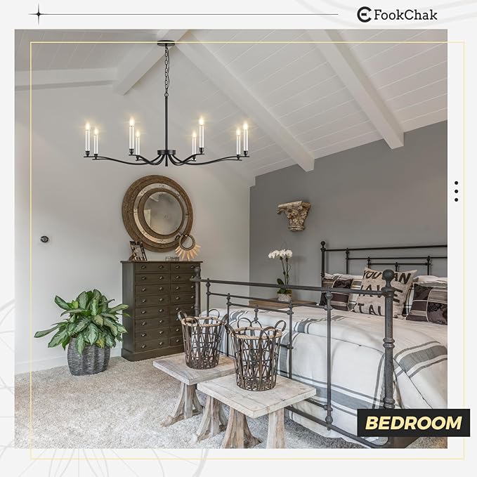 Black Chandelier, Modern Dining Room Light Fixture 8 Light Candle Chandelier Over Table 44in Metal Chandeliers Lighting for Living Room Entry Master Bedroom Bathtub Kitchen