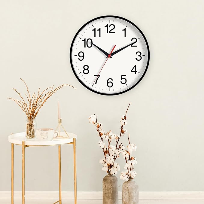 16 Inch Wall Clock, Large Wall Clocks Battery Operated, Big Silent Non-Ticking Analog Clock Decorative for Living Room, Office, Kitchen, Outdoor,Classroom, Bedroom, Bathroom, School(Black)
