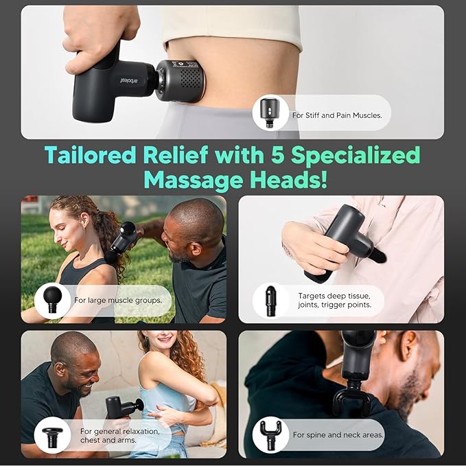 arboleaf Mini Thermacool Massage Gun, Heat and Cool Muscle Massager for Back Pain Relief, Hot Cold Percussion Massage, Heated Travel Massager Handheld Quiet, Gifts for Him Her