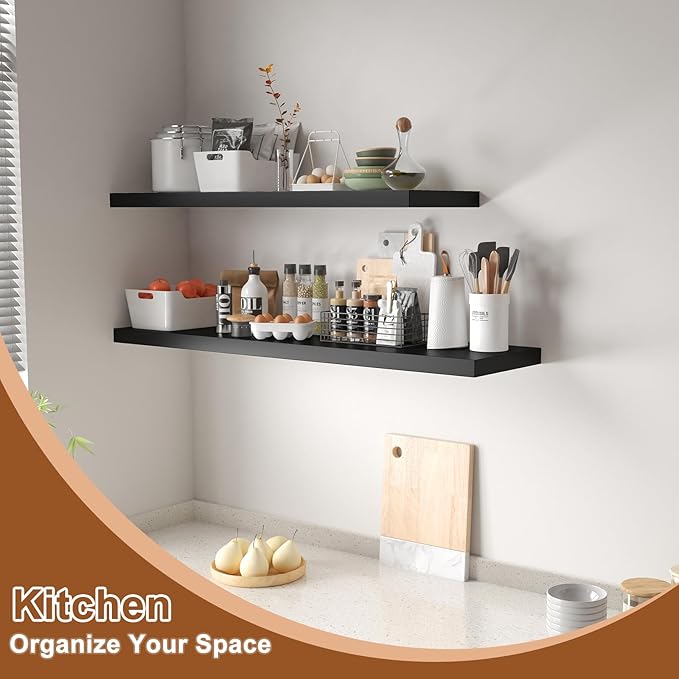 12 Inch Deep Floating Shelves for Wall 1 Pack Floating Shelves Large Storage Space Wall Mount Shelf for Living Room Kitchen Bathroom 36" W x 12" D x 1.2" H Black