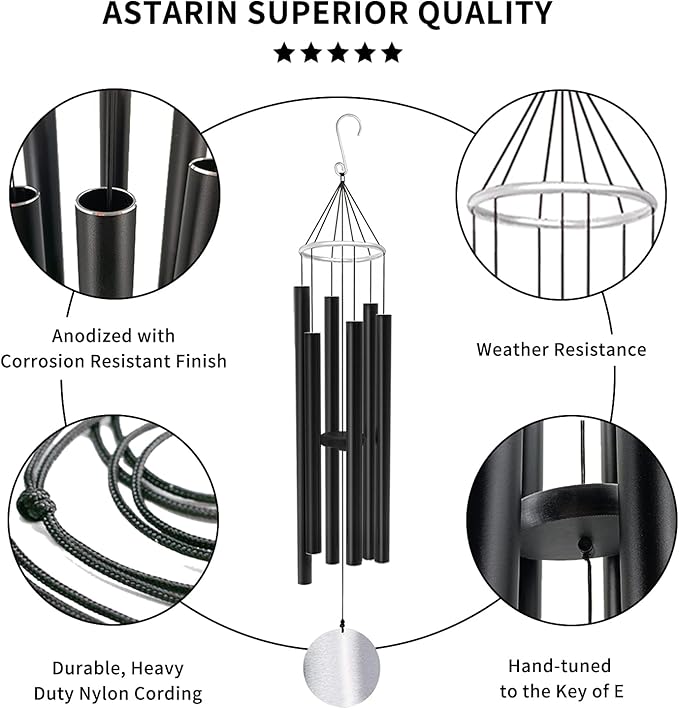 ASTARIN Wind Chimes Outdoor Large Deep Tone,36 Inch Large Chimes for Outside Tuned Relaxing Soothing Low Bass,Memorial Windchimes Sympathy for Mom Dad,Black