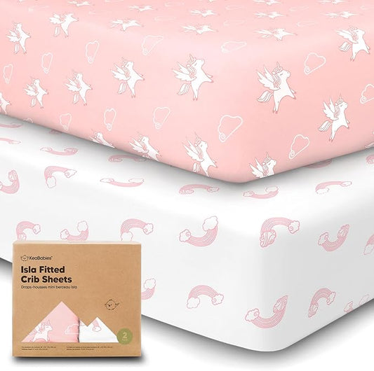 2-Pack Crib Sheets for Boys,Girls - Viscose Derived from Bamboo Fitted Crib Sheet, Organic Baby Crib Sheets, Crib Mattress Sheet,Toddler Bed Sheets,Baby Sheets for Crib Fitted Sheets(Dreamland)
