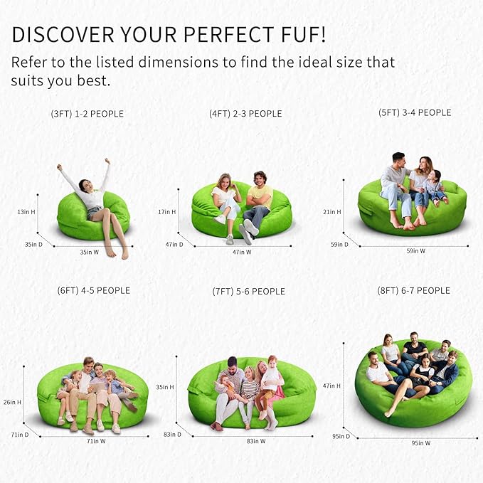 Bean Bag Chair for Adults 8FT,Soft Removable Cover for Teens/Girls Bedroom,Fluffy Giant Round Floor Beanbag Lounger Chairs (No Filler,Green)