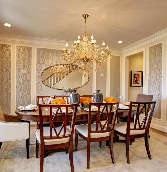 15 Light Crystal Chandelier Double Layer Flush Mount Ceiling Light Fixture with K9 Crystals for Living Room Dining Room Bedroom Luxury Hanging Lamp Lighting Fixtures