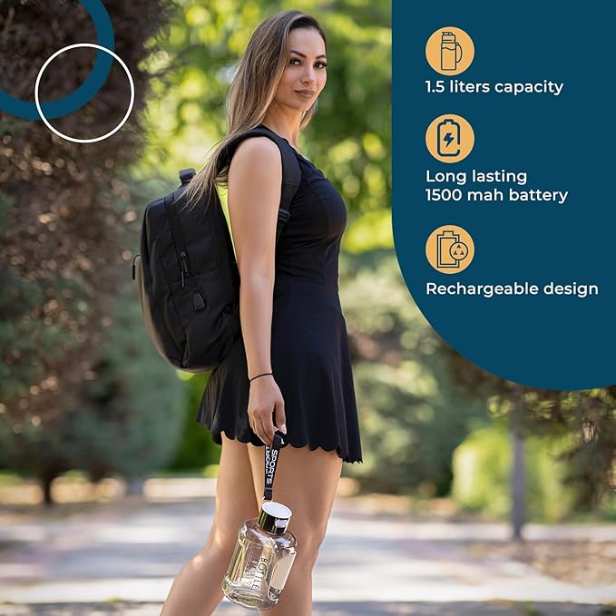 50oz | 1.5L Hydrogen Water Bottle Generator | Latest 2024 SPE PEM Technology | Leakproof | Sports Bottle Jug and Handle | Tritan BPA Free Plastic (Black)