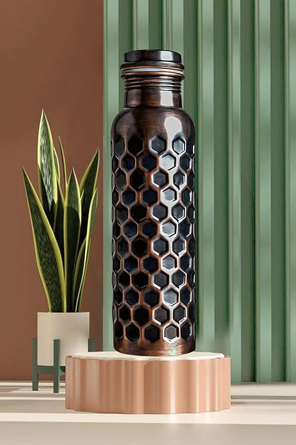 Ayurvedic Drinking Copper Water Bottle for Sports, Travel, Yoga & Everyday Use, Water Bottle for Gym, Office, Hiking, Outdoor Capacity 32 Oz (Design 4, 32 Oz)