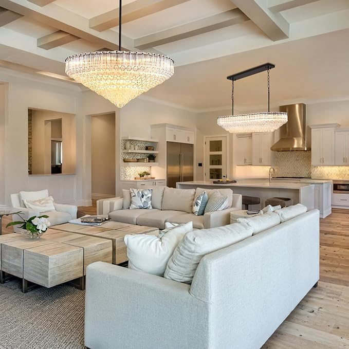 30" Modern Dining Room Chandeliers, 13-Light Clear Crystal Chandeliers, Dimmable Blown Glass Chandelier for Living Room, Round Large Chandelier for High Ceiling, Bedroom, Entryway, Staircase