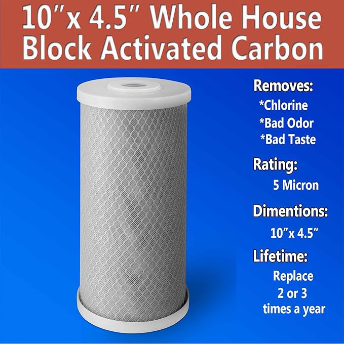 Big CTO Carbon Block Water Filters 4.5" x 10" Whole House Cartridges WELL-MATCHED with CBC Series, WFHDC8001, EP and EPM Series (12 Pack)