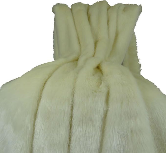 Arctic Fox Faux Fur Throw Blanket & Bedspread - Arctic Creamy White Arctic Faux Fur - Luxury Soft Faux Fox Fur - Heavy Throw, Made in USA, 16414