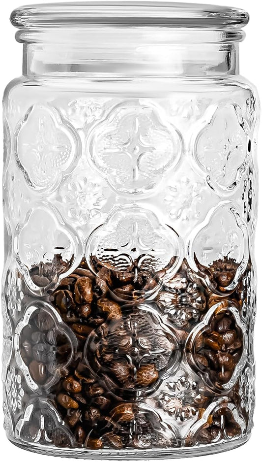 32oz Vintage Glass Jar With Lid, Glass Storage Containers, Airtight Kitchen Storage Containers For Sugar, Coffee, Tea, Spice, Flour, Candy Cookie, Pasta, Cereal, Cute Decorative Jars