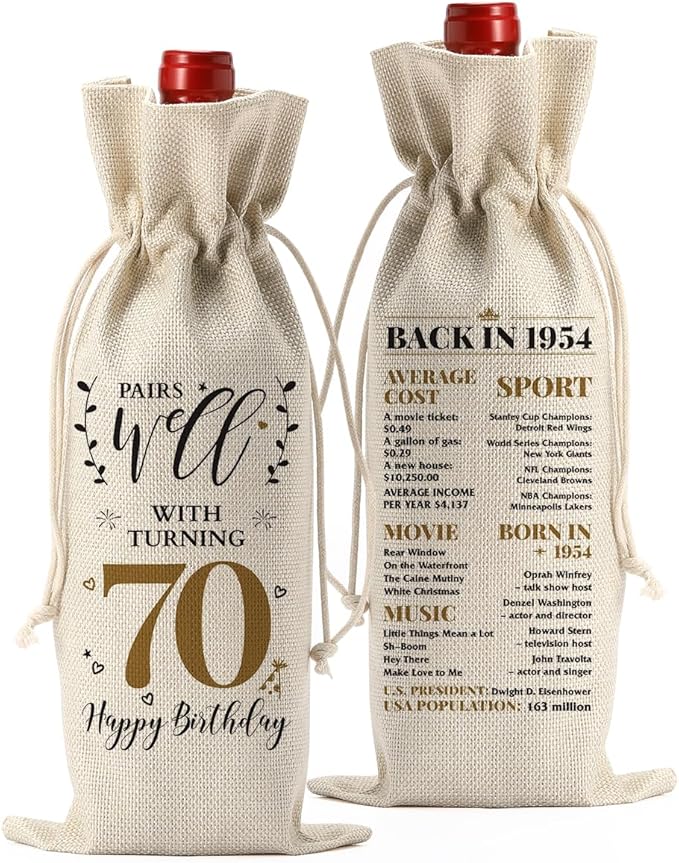 70th Birthday Gifts for Women Men Funny Wine Bag 70th Birthday Decorations Party Favors Happy Anniversary Birthday Gifts for 70 Year Old Woman Nana Him Grandma Mom Dad Wine Gift Bag