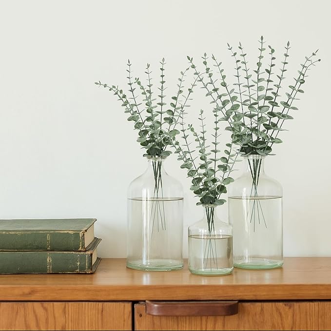 18Pcs Faux Eucalyptus Stems, 15" Artificial Eucalyptus Plants with White Frosted Coating, Fake Eucalyptus Decor Plastic Greenery Leaves for Wedding Bouquets Home Decor DIY Floral Arrangements