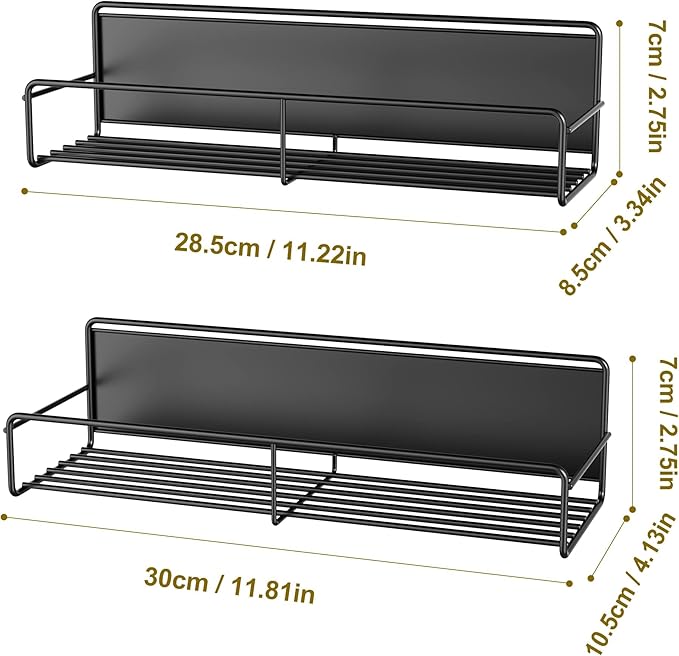 2 Pack Magnetic Spice Rack Organizer, Space Saver for Refrigerator and Microwave Oven, Magnetical Fridge Shelf for Jars, Seaoning, tins and Utensils Black