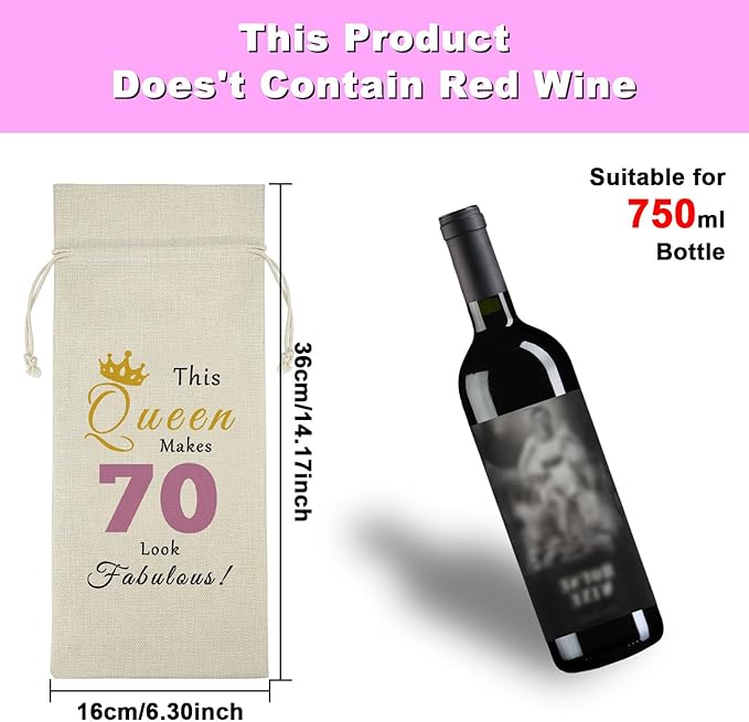 70th Birthday Gift Wine Bag 70 Year Old Birthday Gift for Women Party Decors Drawstring Wine Bag Retirement Gift 70th Milestone Gift Reusable Wine Wrap Bag for Grandma Mom