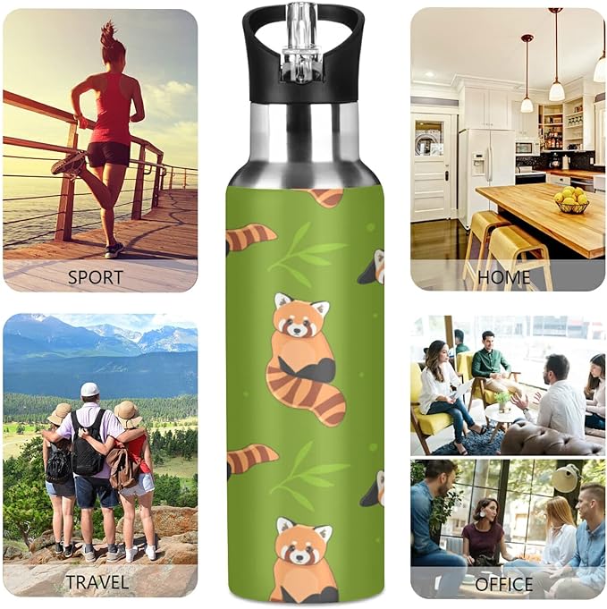 Blueangle 20oz Cartoon Cute Red Panda Water Bottle, BPA Free Stainless Steel Water Bottle Leak-Proof Sports Bottle for Camping Workouts Gym and Outdoor Activity