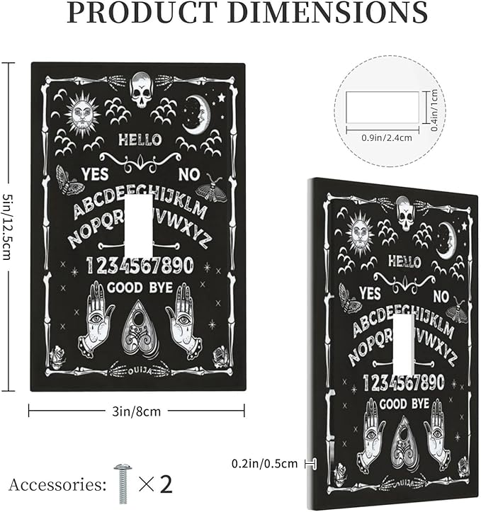 Black Witchy Skeleton Skull Gothic Sun Moon 1 Gang Novelty Light Switch Covers Decorative Unique Single Toggle Wall Plate Switchcover Electrical Switchplate for Bathroom Bedroom Decor