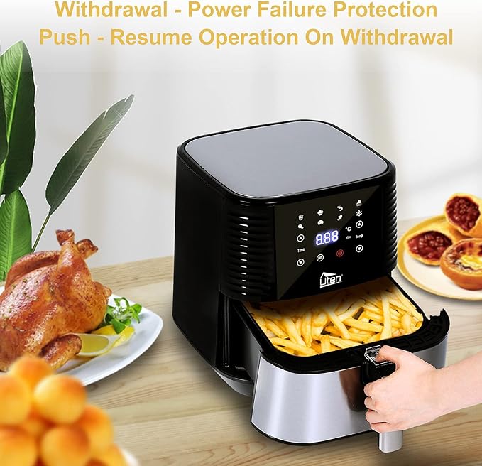 5.5L Air Fryer, Electric Oilless Cooker with LED Digital Touchscreen, 7 in 1 Uten Hot Oven Cooker, 6 Quart Large Stainless Steel Non-Stick Air Frier Pot, 1700W(Silver Black)