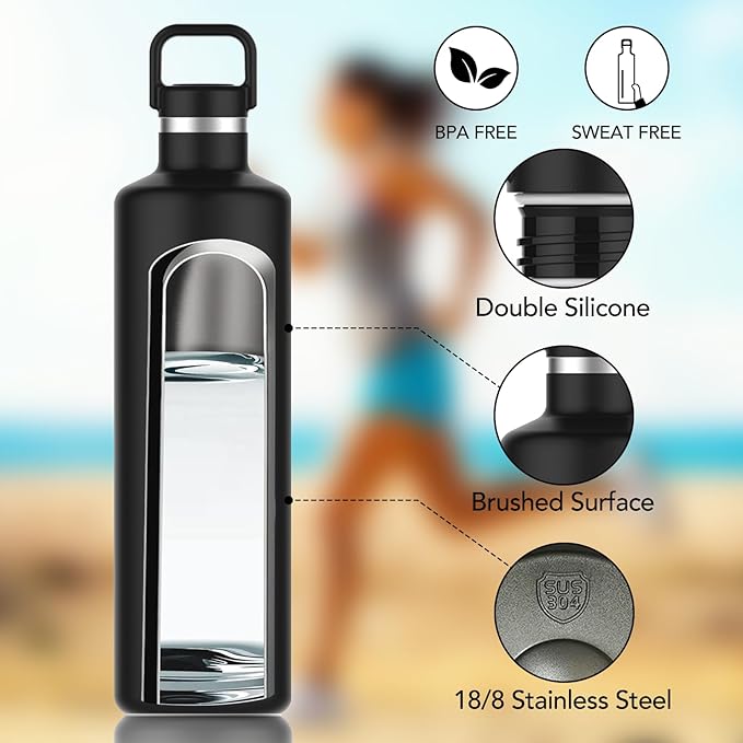 60oz Water Bottle with Carrier Bag, Large Insulated Water Bottle, Stainless Steel Water Bottles, Double Walled Insulated Thermo for Hot Drinks/Cold Drinks, Great for Gym,Hiking,Camping (Iron Black)