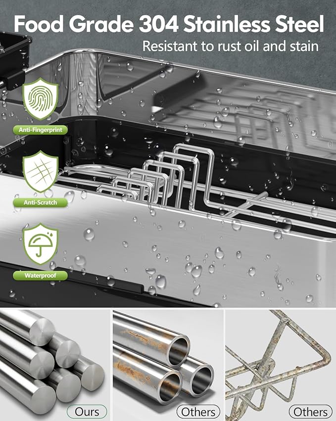 BOOSINY Stainless Steel Dish Drying Rack, Dish Racks for Kitchen Counter, Rust Proof Dish Drainer and Drainboard Set, Small Dryer with Drainage, Utensil Holder and Cup Holder