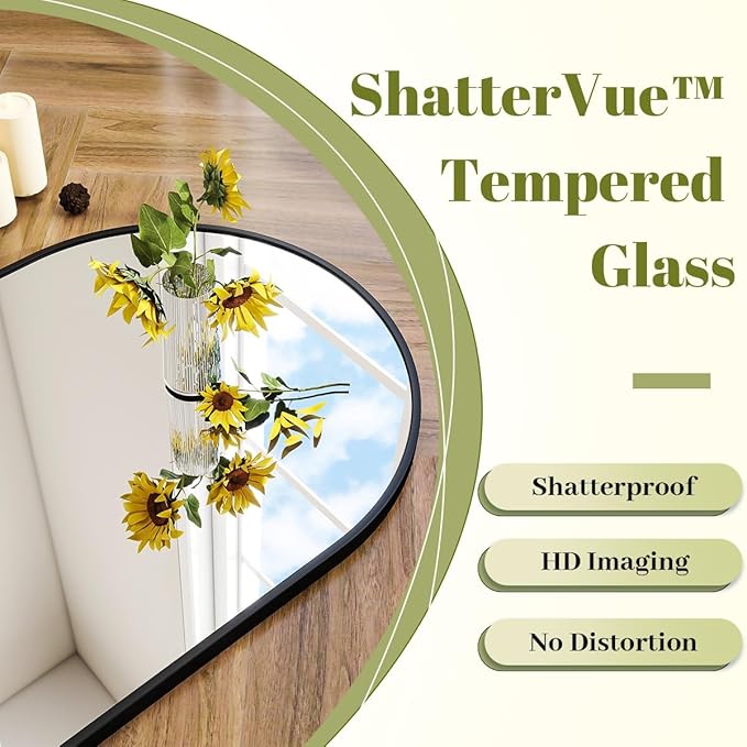 BEAUTYPEAK 36"x48" Arch Bathroom Mirror, Wall Mounted Vanity Metal Frame Mirror for Bedroom, Entryway, Living Room, Black