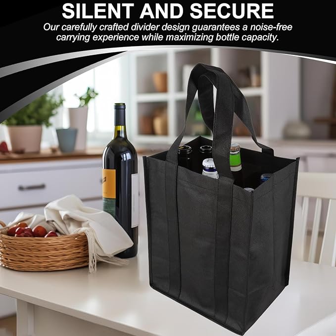 Bottle Bag, Bottle Carrier Bag with 6 Compartments Dividers for Bottles, Reusable Wine Bottle Holder Bag with carry handle for Picnic, Travel, Shopping, Fishing, Party