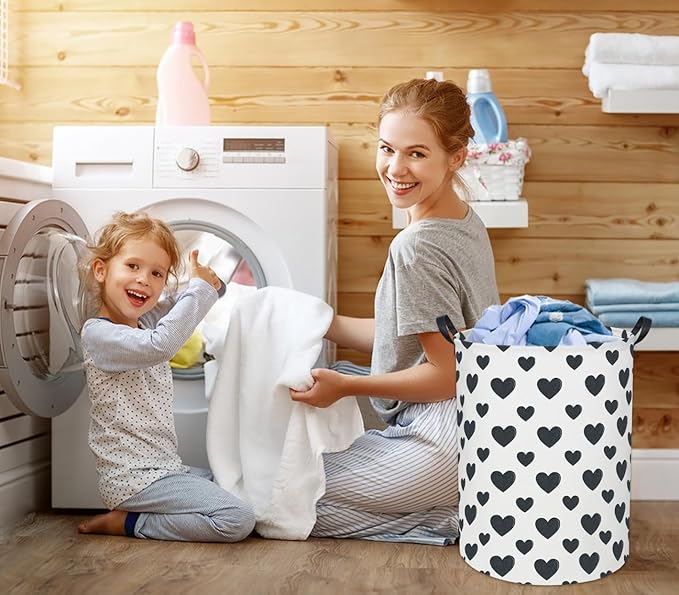 Black Heart Kids Laundry Basket Baby Hamper Black Heart Toy Storage Bin for Boys Room Decor Baby Nursery Hamper Gift Baskets for Bedroom Bathroom(Black Heart)